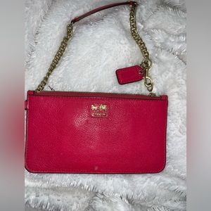 EUC Red COACH Madison Leather Wristlet with Golden Chain